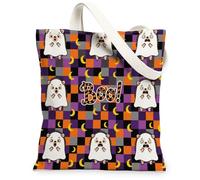 Fun Halloween Hedgehog Canvas Tote Bag for Shopping 13x15, Funky Scary Animal Ghost Reusable Grocery Print Bag for Women, Spooky Aesthetic Painting Gift Decor