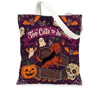 Fun Halloween Irish Setter Dog Canvas Tote Bag for Shopping 13x15, Scary Coffin Gothic Ghost Reusable Grocery Print Bag for Women, Spooky Beach Aesthetic Painting Gift Decor