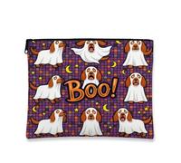 Fun Halloween Irish Setter Dog Makeup Bag 7x9 Inch for Travel Purse, Funky Scary Puppy Ghost Pattern Cosmetic Pouch for Women, Spooky Portable Canvas Zipper Organizer