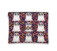 Fun Halloween Japanese Chin Dog Makeup Bag 7x9 Inch for Travel Purse, Funky Scary Puppy Ghost Pattern Cosmetic Pouch for Women, Spooky Portable Canvas Zipper Organizer