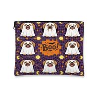 Fun Halloween Pekingese Dog Makeup Bag 7x9 Inch for Travel Purse, Funky Scary Puppy Ghost Pattern Cosmetic Pouch for Women, Spooky Portable Canvas Zipper Organizer
