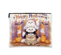 Fun Halloween Persians Cat Makeup Bag 7''x9'' for Travel Pouch, Scary Kitten Ghost Print Cosmetic Pouch for Women Gift, Horror Pumpkin Portable Canvas Zipper Organizer