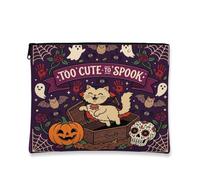 Fun Halloween Persians Cat Makeup Bag 7x9 Inch for Travel Pouch, Scary Coffin Gothic Ghost Print Cosmetic Pouch for Women, Spooky Portable Canvas Zipper Organizer