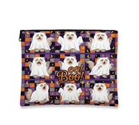 Fun Halloween Persians Cat Makeup Bag 7x9 Inch for Travel Purse, Funky Scary Kitten Ghost Pattern Cosmetic Pouch for Women, Spooky Portable Canvas Zipper Organizer
