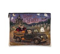Fun Halloween Rat Mouse Makeup Bag 7x9 Inch for Travel Purse, Spooky Haunted House Truck Cosmetic Pouch for Women, Scary Portable Canvas Zipper Organizer Toiletry Pouch