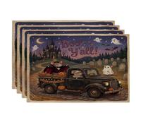 Fun Halloween Rat Mouse Placemats Set of 4, 12x18 Inch, Spooky Haunted House Truck 4Pcs Table Mats for Home Dinning, Scary Holiday Party Kitchen Decor