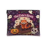 Fun Halloween Red Panda Makeup Bag 7x9 Inch for Travel Pouch, Scary Coffin Gothic Ghost Print Cosmetic Pouch for Women, Spooky Portable Canvas Zipper Organizer