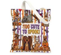 Fun Halloween Scary German Shepherd Dog Canvas Tote Bag for Shopping 13x15, Cute Style Spooky Reusable Grocery Print Pattern Bag for Women, Holiday Beach Aesthetic Painting Gift Decor
