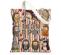 Fun Halloween Scary Hedgehog Canvas Tote Bag for Shopping 13x15, Cute Style Spooky Holiday Reusable Grocery Print Pattern Bag for Women, Funny Beach Aesthetic Painting Gift Decor