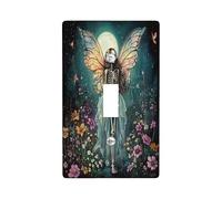 Fun Halloween Skeleton Fairy Decorative Light Switch Cover Plate 1 Gang Single Toggle, Fantasy Goth Skull Electrical Faceplate for Room, Magic Forest Switchcover Switchplate