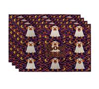 Fun Halloween Vizsla Dog Placemats Set of 4, 12x18 Inch, Funky Scary Puppy Ghost 4Pcs Table Mats for Home Dinning, Spooky Holiday Party Kitchen Print Pattern Decor