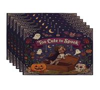 Fun Halloween Wirehaired Pointer Dog Placemats Set of 6, 12x18 Inch, Scary Coffin Gothic Ghost 6Pcs Table Mats for Dinning, Spooky Pattern Holiday Home Kitchen Decor