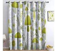 Fun Hand-Drawn Blackout Curtains 3D Print Mushrooms And Flowers In The Forest Eyelet Curtains, White Darkening Thermal Insulated Window Drapes For Living Room Bedroom Boys Girls Room 46" W x 72" L