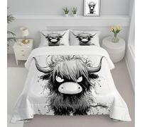 Fun Highland Cattle Super King Duvet, Reversible Coverless Simple Animals Duvet Washable, Black And White Bed Quilt For All Seasons - Lightweight Soft Comforter Bedding With Pillowcases