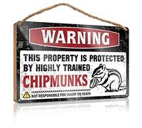 Fun Home Decor Warning This Property Is Protected By A Highly Trained Chipmunks Wooden Sign Farmhouse Decor For The Home Pool Decor(23X35CM)