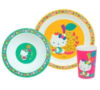 FUN HOUSE 005988 Hello Kitty Children's Dinner Set with Flat Plate Diameter 22 cm, Deep Plate or Bowl Diameter 16 cm and 220 ml Glass for Children, Pink