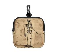 Fun Human Skeleton Square Zipper Pouch with All-Over Print,Waterproof Rubber-Fabric, Lightweight Durable Small Organizer Bag for Coins, Cards, Keys