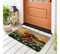 Fun Irish Setter Dog Front Black Door Mat Outside Inside Entrance 29 * 17, Spring Pixel Art Daisy Chien Outdoor Indoor Non Slip Doormat, Small Puppy Classroom Patio Garage Shoes Off Doormat