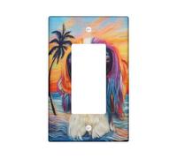 Fun Japanese Chin Dog Decorative Switch Cover 1 Gang Single Rocker, Embroidery Beaches Chien Switchcover Wall Plate, Puppy Electrical Faceplate for Bedroom Living Room Decor