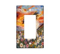 Fun Japanese Chin Dog Decorative Switch Cover 1 Gang Single Rocker, Spring Daisy Scene Chien Switchcover Wall Plate, Puppy Electrical Faceplate for Bedroom Living Room Decor