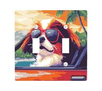 Fun Japanese Chin Dog Decorative Switch Cover Plate 2 Gang Double Toggle, Pixel Art Chien Electrical Faceplate for Bedroom Bathroom Decor, Puppy Standard Size Switchplate
