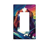 Fun Japanese Chin Dog Switch Cover Wall Plate 1 Gang Single Rocker, Pixel Art Chien Electrical Faceplate for Bedroom Bathroom Decor, Puppy Standard Size Switchplate