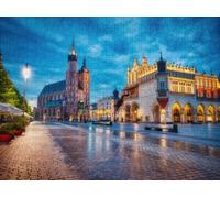 Fun Jigsaw Puzzle 500 Pieces for Adults Basilica The Krakow Main Square at Dusk Krakow Poland Impossible Hard Difficult Puzzles for Family Challenging Family Activity 20.5 x 15 in