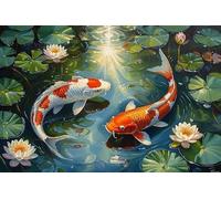 Fun Jigsaw Puzzle for Adults 1000 Pieces A Painting of Two Koi Fish in A Pond Wooden Puzzles Best Brain Exercises Educational Gift Home Decor