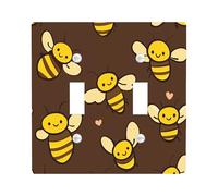 Fun Kids Bee Switch Cover Wall Plate 2 Gang Double Toggle, Cute Anime Insect Electrical Faceplate for Bedroom Bathroom Decor, Novelty Cartoon Standard Size Switchplate