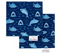 FUN KINS Funkins Reusable Cloth Napkins for Children, Pack of 2, 30.5 x 30.5 cm, 2-Ply, Thick, Absorbent, Durable, Machine Washable, Soft Cotton Fabric, Ideal for School Lunch Boxes (Sharks)