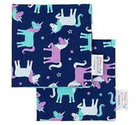 FUN KINS Reusable Cloth Napkins for Kids, 2-Ply, Thick, Absorbent, Durable, Machine Washable, Name Tag, Soft Cotton, Set of 2 (Unicorns)