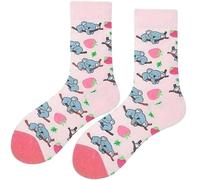 Fun Koala and Strawberry Pattern Crew Socks, Pink and Blue, Women's UK Size 4-8 Lovely Gift for Her On Valentines Mother's day Birthday Christmas