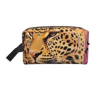 Fun Leopard Print Printed Cosmetic Case with Handle, Lightweight Compact Storage for Makeup, Toiletries & Gadgets, Make up Organiser for Travel, School, Work