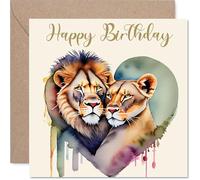 Fun Lions Birthday Card for Women and Men, Animals in Love