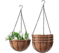 Fun Lites 5PCS Metal Hanging Planter Basket with Coco Coir Liner 10 Inch Round Wire Plant Holder Porch Decor Flower Pots Hanger Garden Decoration Watering Hanging Baskets for Indoor Outdoor