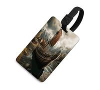Fun Luggage Tags for Suitcases Women Men Old Viking Boat Printed Suitcase Tags Identifiers Tag with Secure Strap
