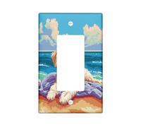 Fun Maltese Dog Decorative Switch Cover Plate 1 Gang Single Rocker, Summer Pixel Art Coastal Chien Electrical Faceplate for Bedroom Bathroom Decor, Puppy Standard Size Switchplate