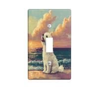 Fun Maltese Dog Switch Cover Wall Plate 1 Gang Single Toggle, Summer Pixel Art Beaches Chien Electrical Faceplate for Bedroom Bathroom Decor, Puppy Standard Size Switchplate