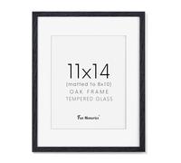 Fun Memories 11x14 Picture Frame in Black, Solid Oak Wood, Tempered Glass, 11"x14" Frame, Matted to 8x10