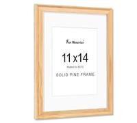 Fun Memories 11x14 Picture Frame, Solid Pine Wood Picture Frames with Tempered Glass, Handcrafted Natural 11 x 14 Wooden Frame Matted to 8x10 Photos, Wall or Tabletop Display, Natural