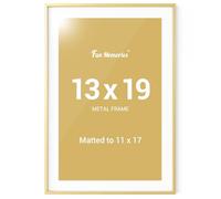 Fun Memories 13x19 Gold Frame, 13 x 19 Aluminum Picture Frame with Mat for 11x17 Photo - High Definition Plexiglass - Vertical and Horizontal Display - Wall Hook Hanging Hardware Included -Set of 1