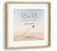 Fun Memories 16x16 Picture Frame, Solid Oak Wood 16 x 16 Frame with Real Glass, Hard Wood 16 by 16 Photo Frame for Wall & Tabletop Display, 16x16 Picture Frame Matted to 11x11, Natural Oak Color