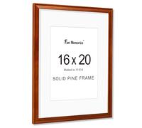 Fun Memories 16x20 Picture Frame, Solid Pine Wood Poster Frame with Tempered Glass, Handcrafted Natural 16x20 Wooden Frame Matted to 11x14 Photos, Horizontal or Vertical Wall Mounting, Walnut