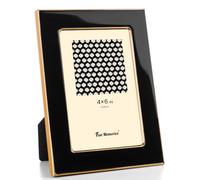 Fun Memories 4x6 Picture Frame - 1pcs Black Enamel Glass Photo Frame with Gold Metal Edge & Easel for Display Picture Frame on Countertops, Tabletops, Bookshelves, Desks, Walls (Black/Gold)