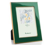 Fun Memories 4x6 Picture Frame - 1pcs Green Enamel Glass Photo Frame with Gold Metal Edge & Easel for Display Picture Frame on Countertops, Tabletops, Bookshelves, Desks, Walls (Green/Gold)