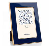 Fun Memories 4x6 Picture Frame - 1pcs Navy Blue Enamel Glass Photo Frame with Gold Metal Edge & Easel for Display Picture Frame on Countertops, Tabletops, Bookshelves, Desks, Walls (Navy/Gold)
