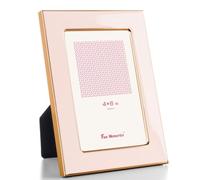 Fun Memories 4x6 Picture Frame - 1pcs Pink Enamel Glass Photo Frame with Gold Metal Edge & Easel for Display Picture Frame on Countertops, Tabletops, Bookshelves, Desks, Walls (Pink/Gold)