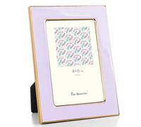 Fun Memories 4x6 Picture Frame - 1pcs Purple Enamel Glass Photo Frame with Gold Metal Edge & Easel for Display Picture Frame on Countertops, Tabletops, Bookshelves, Desks, Walls (Purple/Gold)