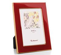 Fun Memories 4x6 Picture Frame - 1pcs Red Enamel Glass Photo Frame with Gold Metal Edge & Easel for Display Picture Frame on Countertops, Tabletops, Bookshelves, Desks, Walls (Red/Gold)