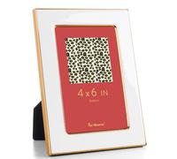 Fun Memories 4x6 Picture Frame - 1pcs White Enamel Glass Photo Frame with Gold Metal Edge & Easel for Display Picture Frame on Countertops, Tabletops, Bookshelves, Desks, Walls (White/Gold)